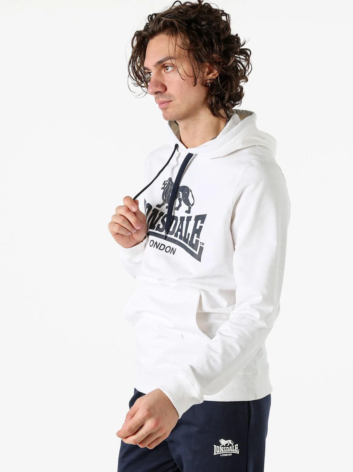Lonsdale Felpa da uomo con cappuccio e logo - bianco