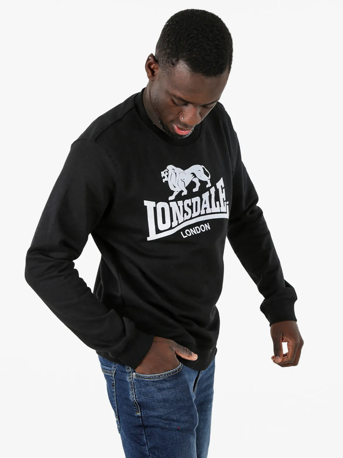 Lonsdale Felpa girocollo da uomo con logo - nero