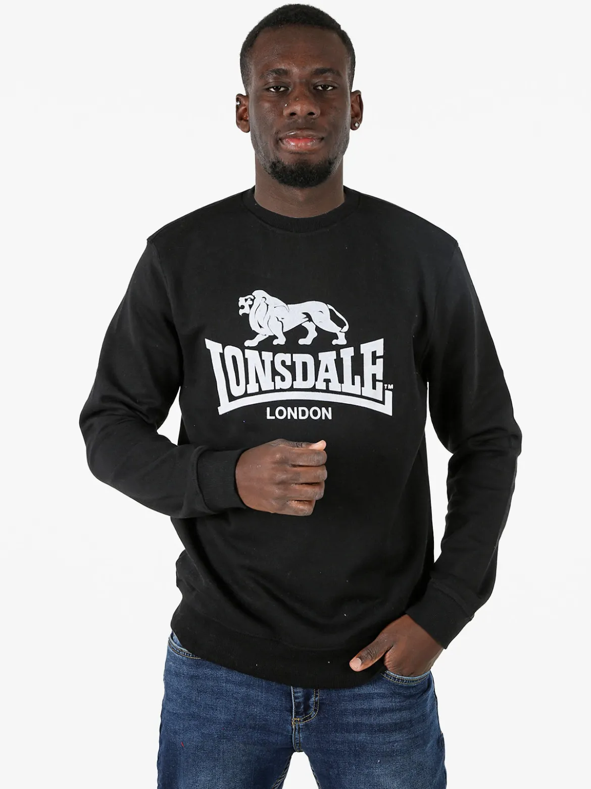 Lonsdale Felpa girocollo da uomo con logo - nero