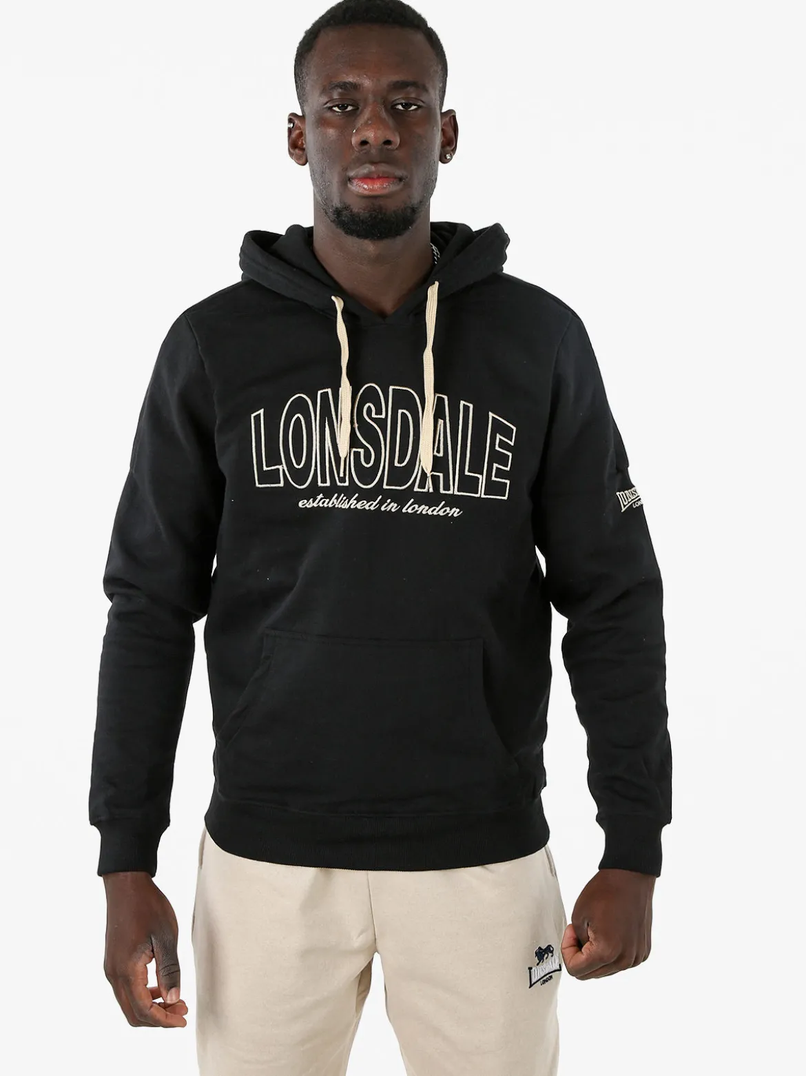 Lonsdale Felpa sportiva da uomo cappuccio e logo - nero
