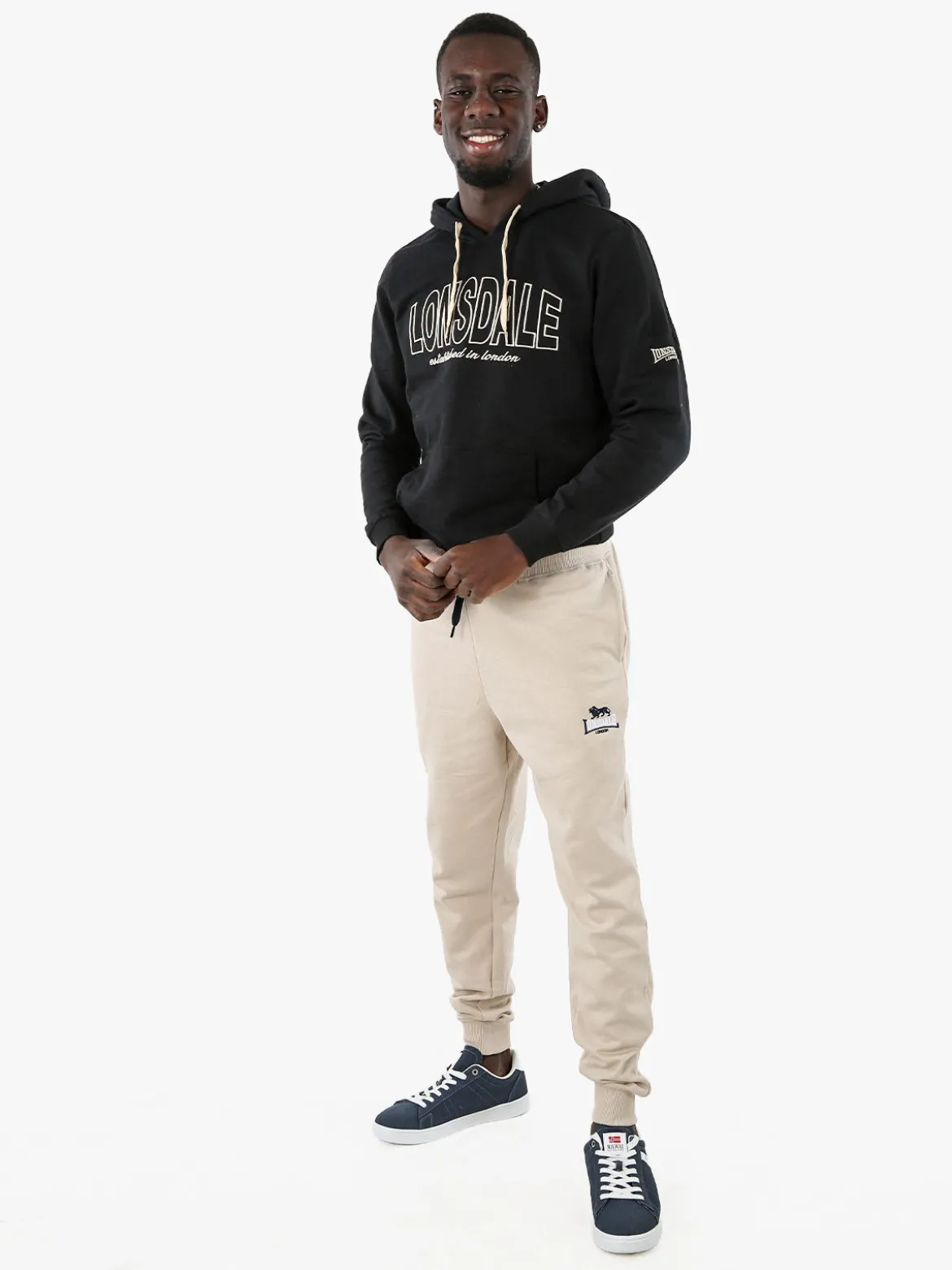 Lonsdale Felpa sportiva da uomo cappuccio e logo - nero