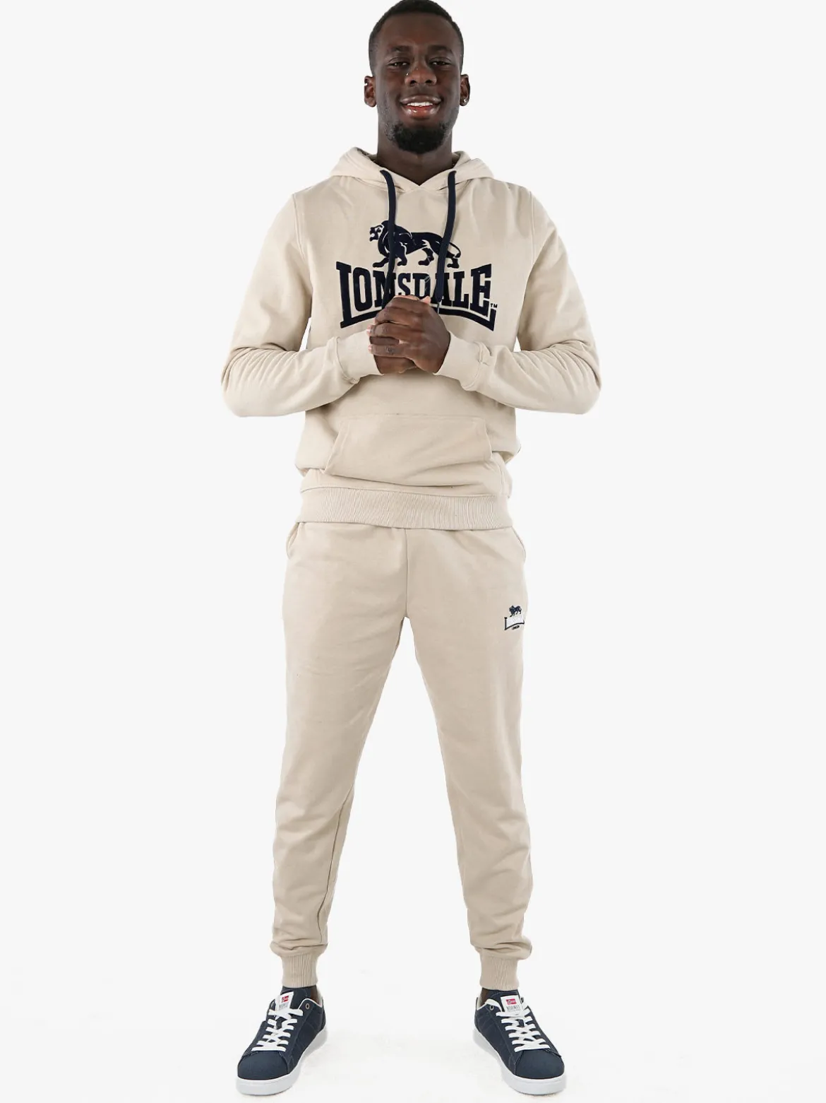 Lonsdale Felpa sportiva da uomo con cappuccio e logo - beige