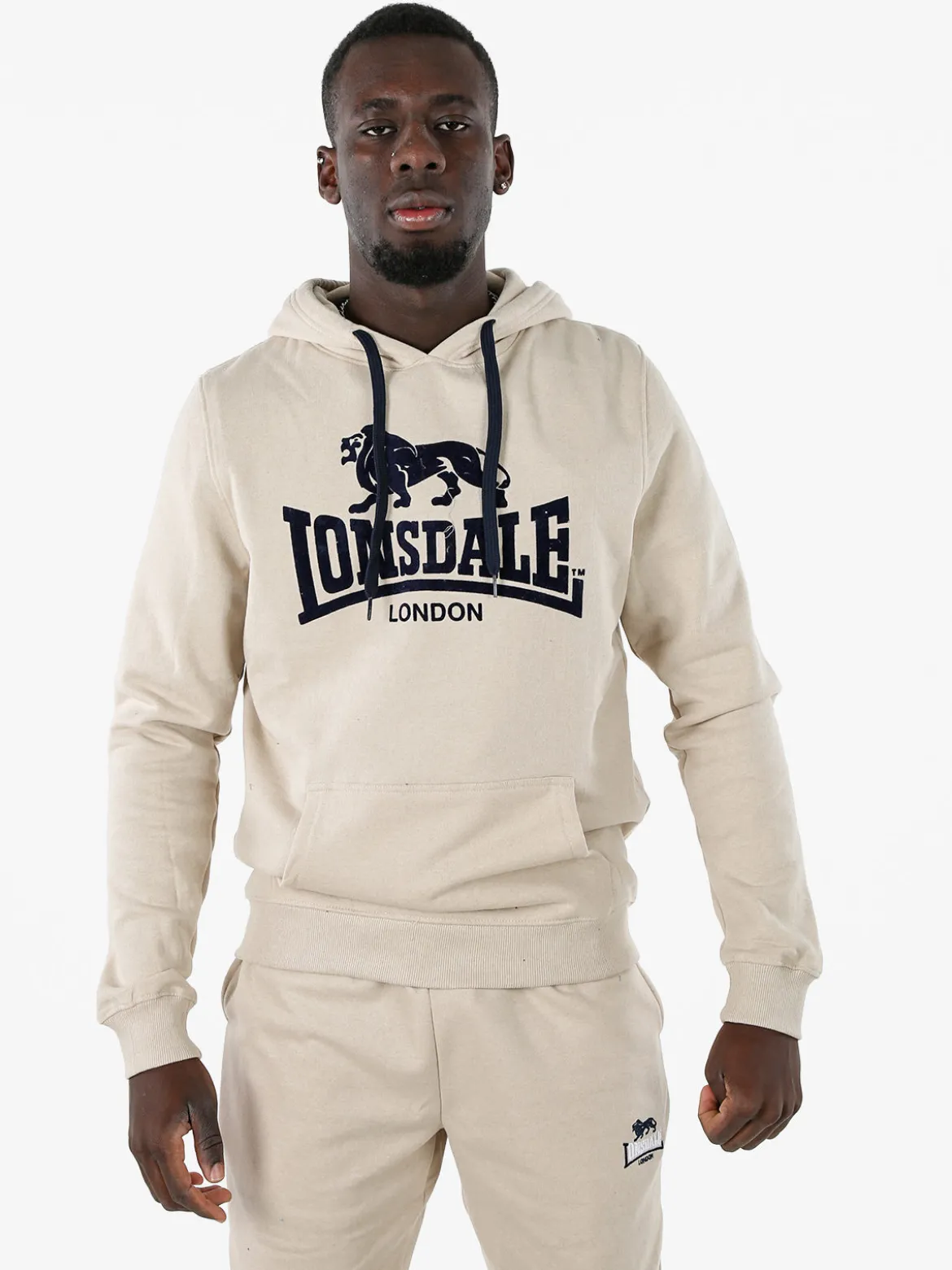 Lonsdale Felpa sportiva da uomo con cappuccio e logo - beige