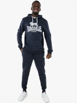 Lonsdale Felpa sportiva da uomo con cappuccio e logo - blu scuro