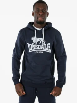 Lonsdale Felpa sportiva da uomo con cappuccio e logo - blu scuro