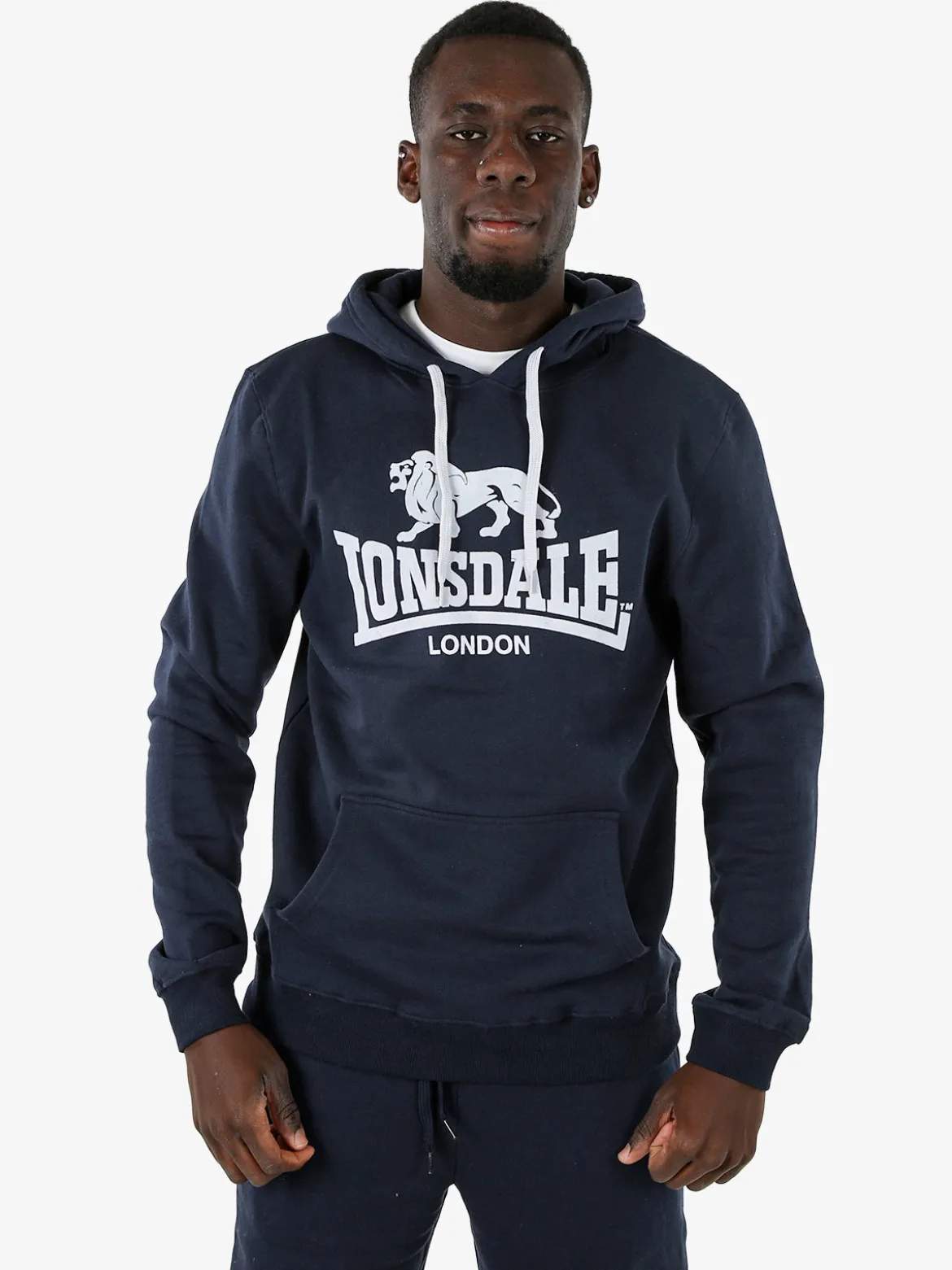 Lonsdale Felpa sportiva da uomo con cappuccio e logo - blu scuro