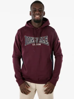 Lonsdale Felpa sportiva da uomo con cappuccio e logo - bordeaux