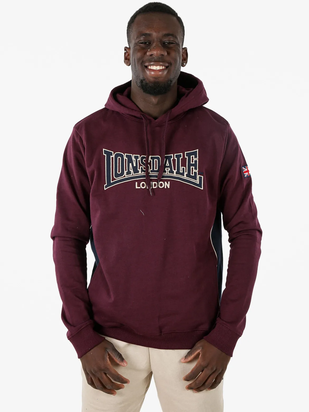 Lonsdale Felpa sportiva da uomo con cappuccio e logo - bordeaux
