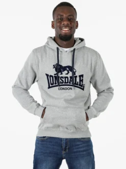 Lonsdale Felpa sportiva da uomo con cappuccio e logo - grigio