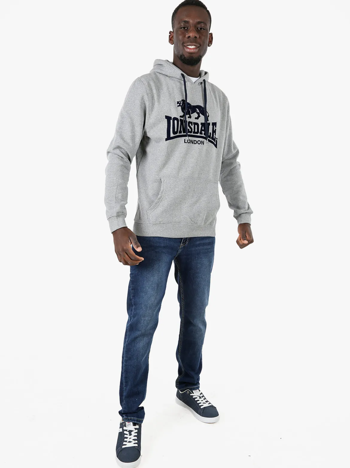 Lonsdale Felpa sportiva da uomo con cappuccio e logo - grigio
