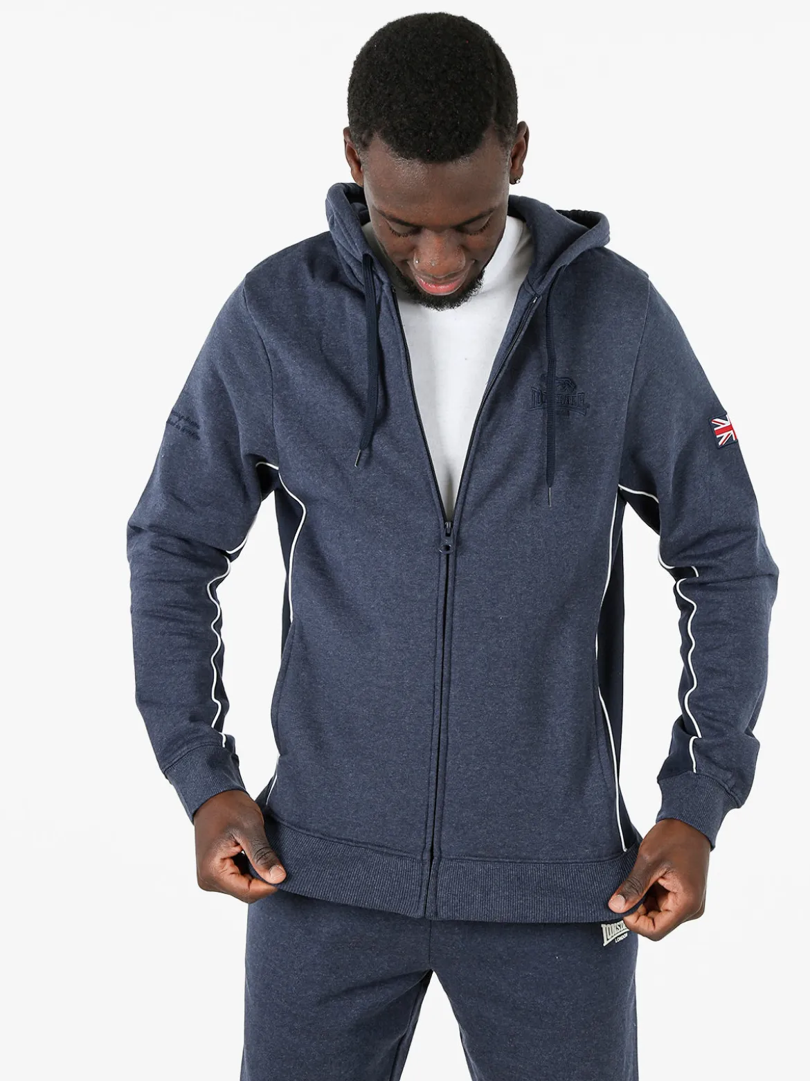 Lonsdale Felpa sportiva da uomo con cappuccio e zip - avion