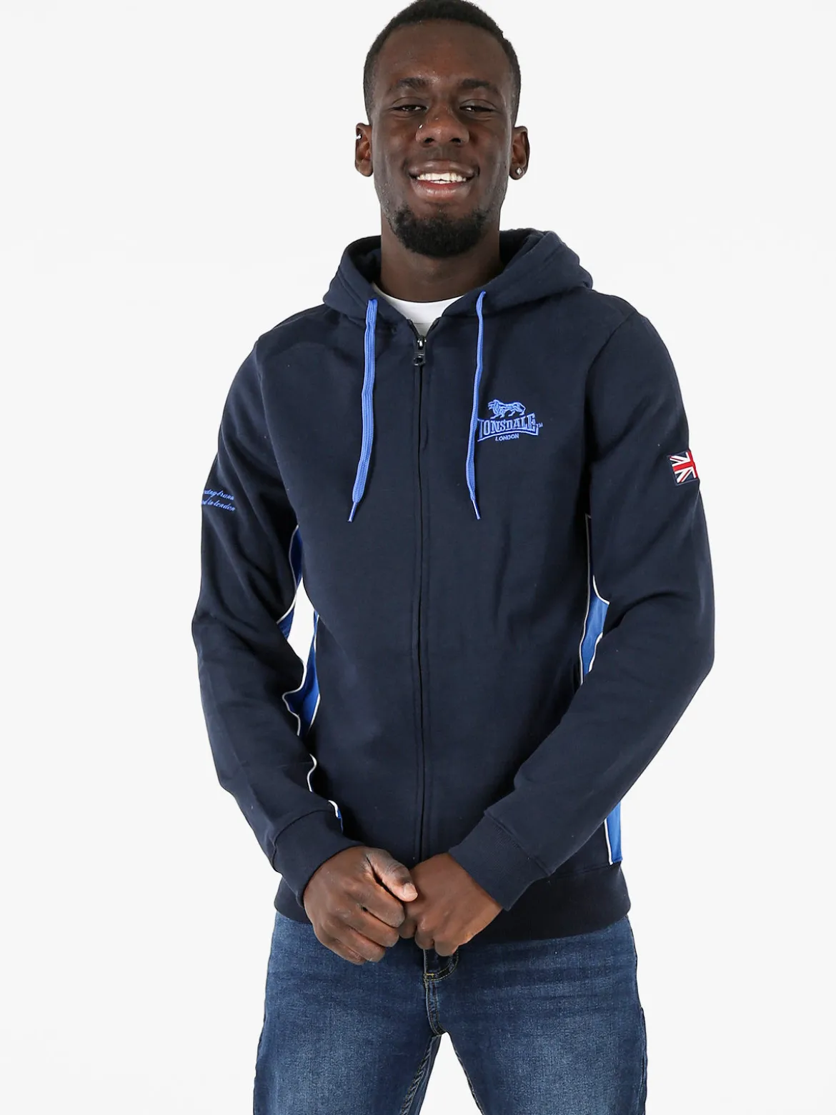Lonsdale Felpa sportiva da uomo con cappuccio e zip - blu scuro