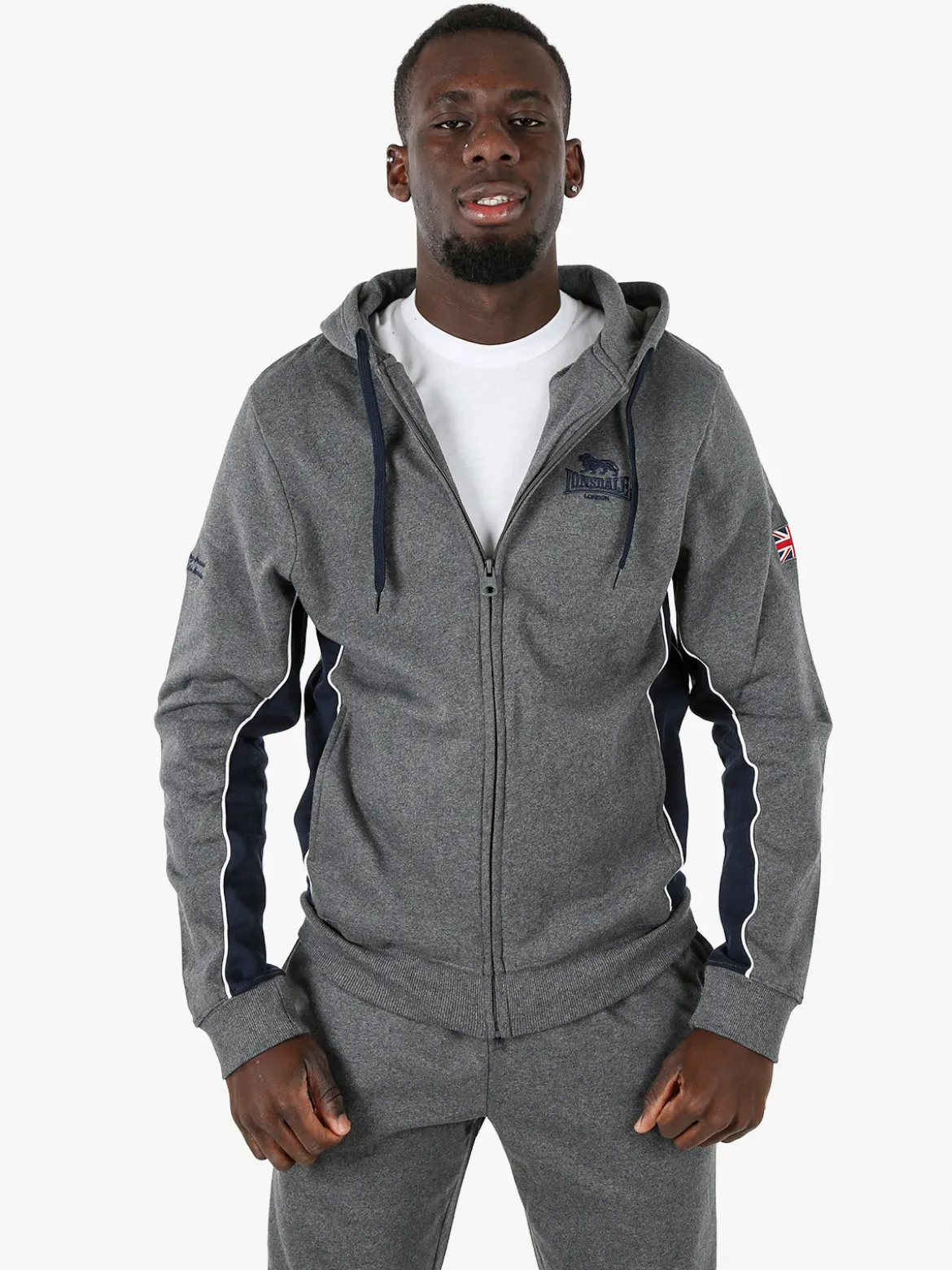 Lonsdale Felpa sportiva da uomo con cappuccio e zip - grigio scuro