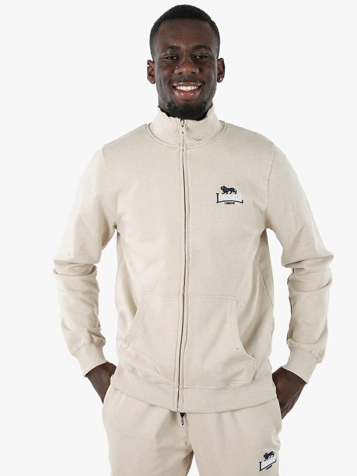 Lonsdale Felpa sportiva da uomo con zip intera - beige