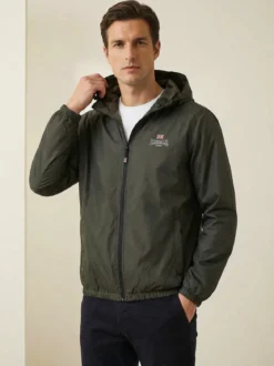 Lonsdale Giacca a vento con cappuccio e zip - militare