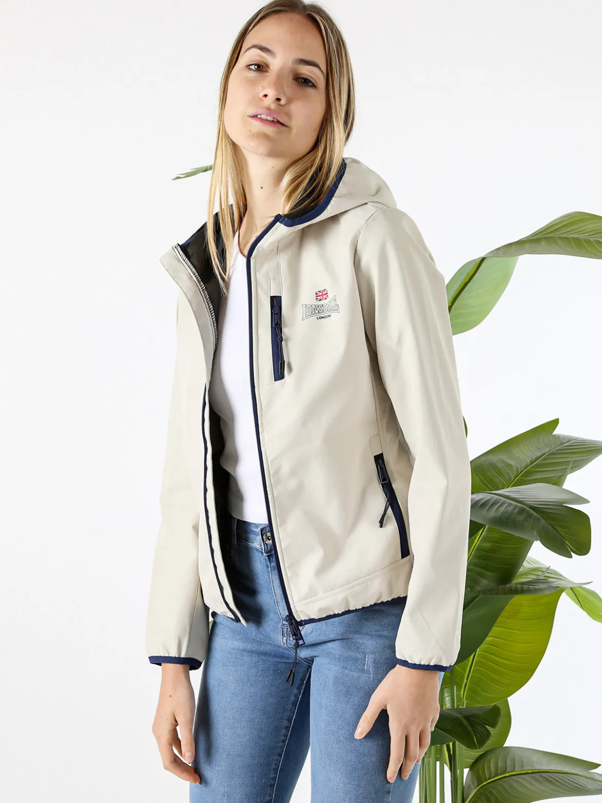 Lonsdale Giacca a vento da donna con cappuccio e zip - beige