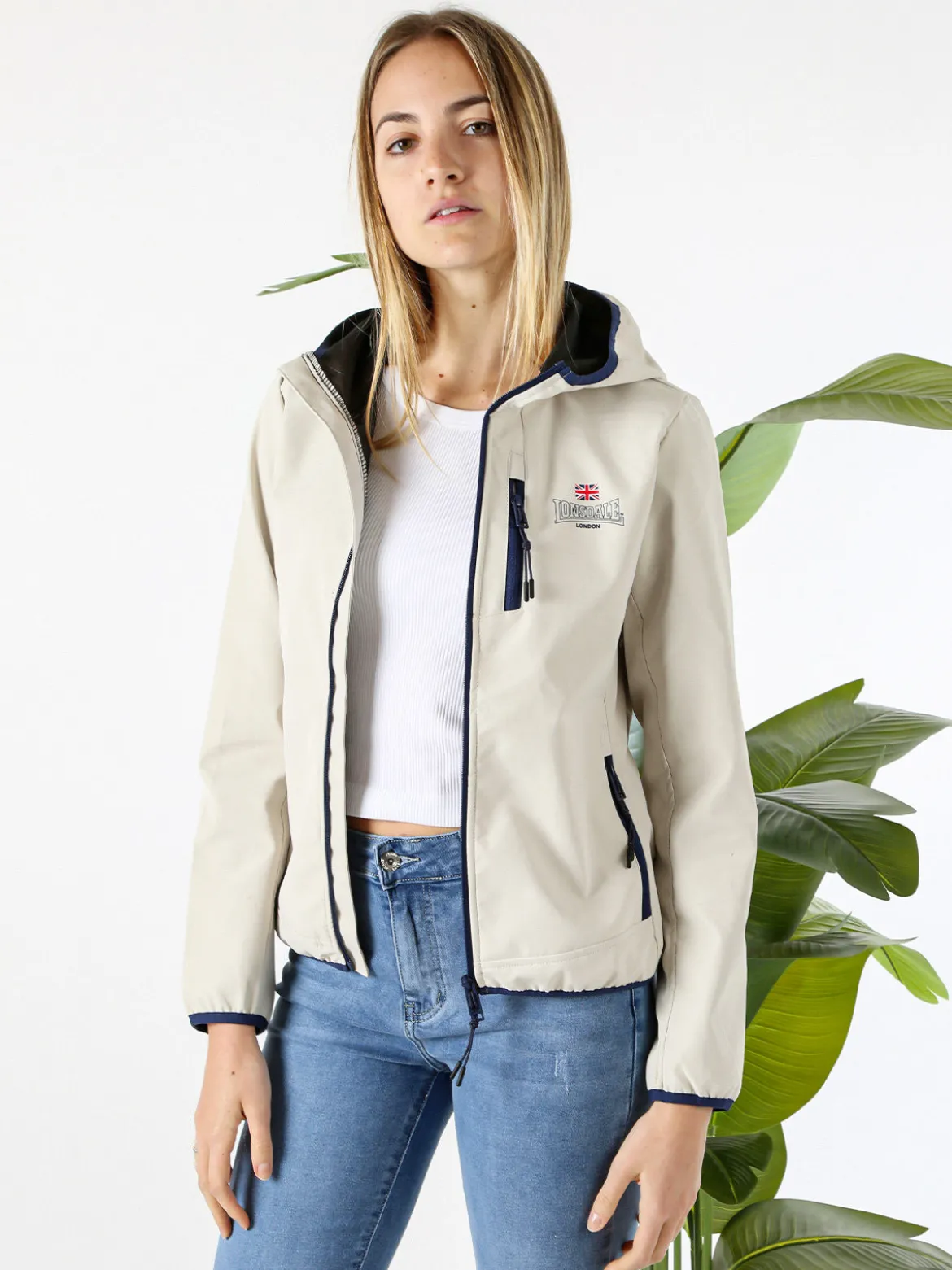 Lonsdale Giacca a vento da donna con cappuccio e zip - beige