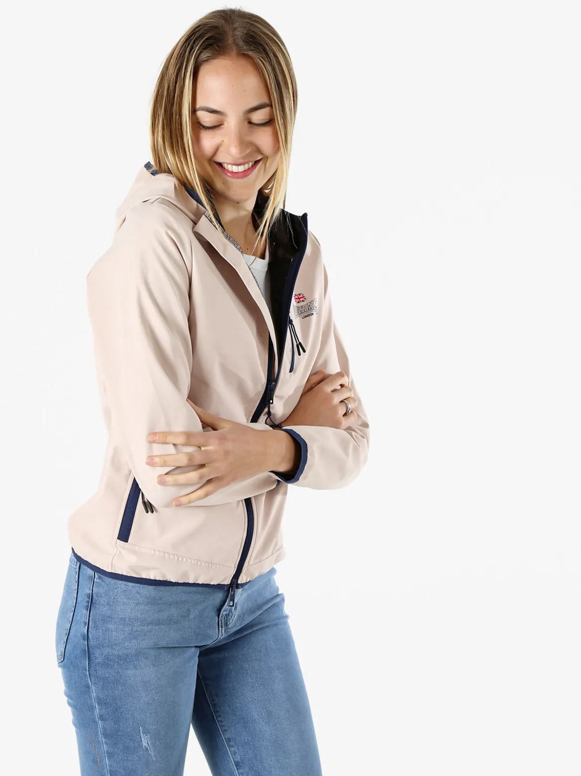 Lonsdale Giacca a vento da donna con cappuccio e zip - cipria
