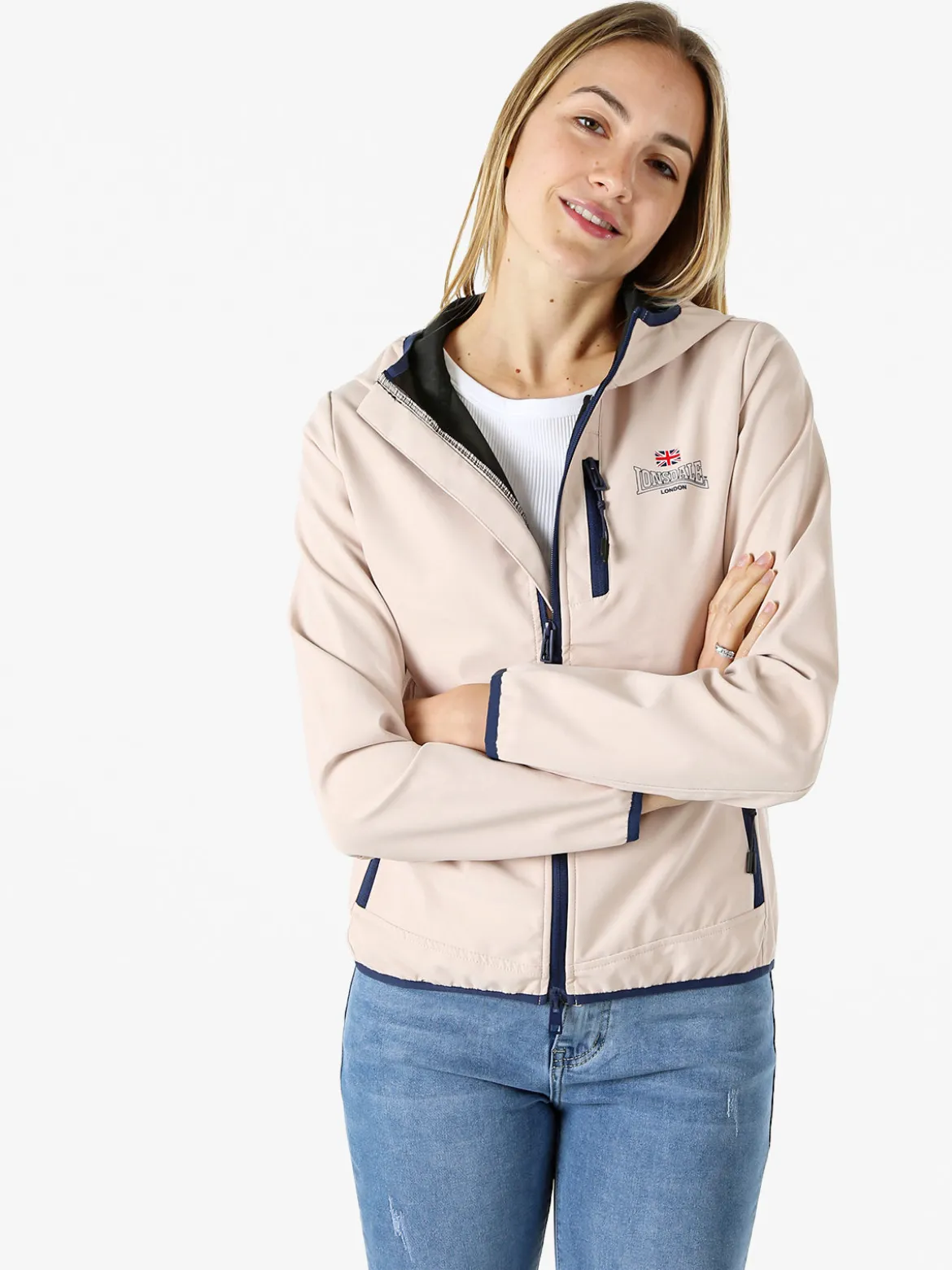Lonsdale Giacca a vento da donna con cappuccio e zip - cipria