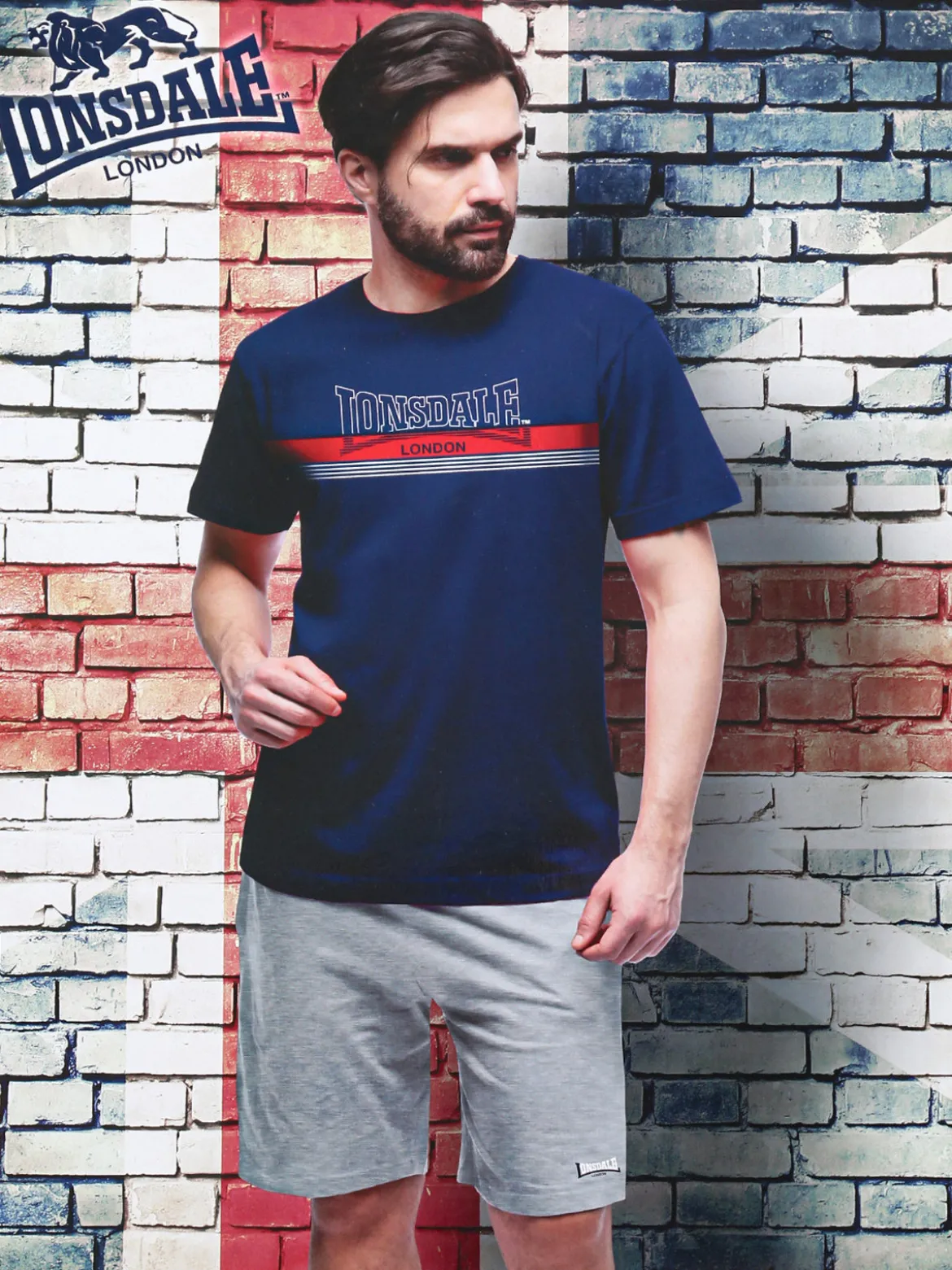 Lonsdale Pigiama corto da uomo in cotone