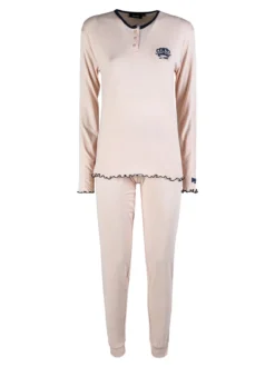 Lonsdale Pigiama lungo da donna in cotone con volant