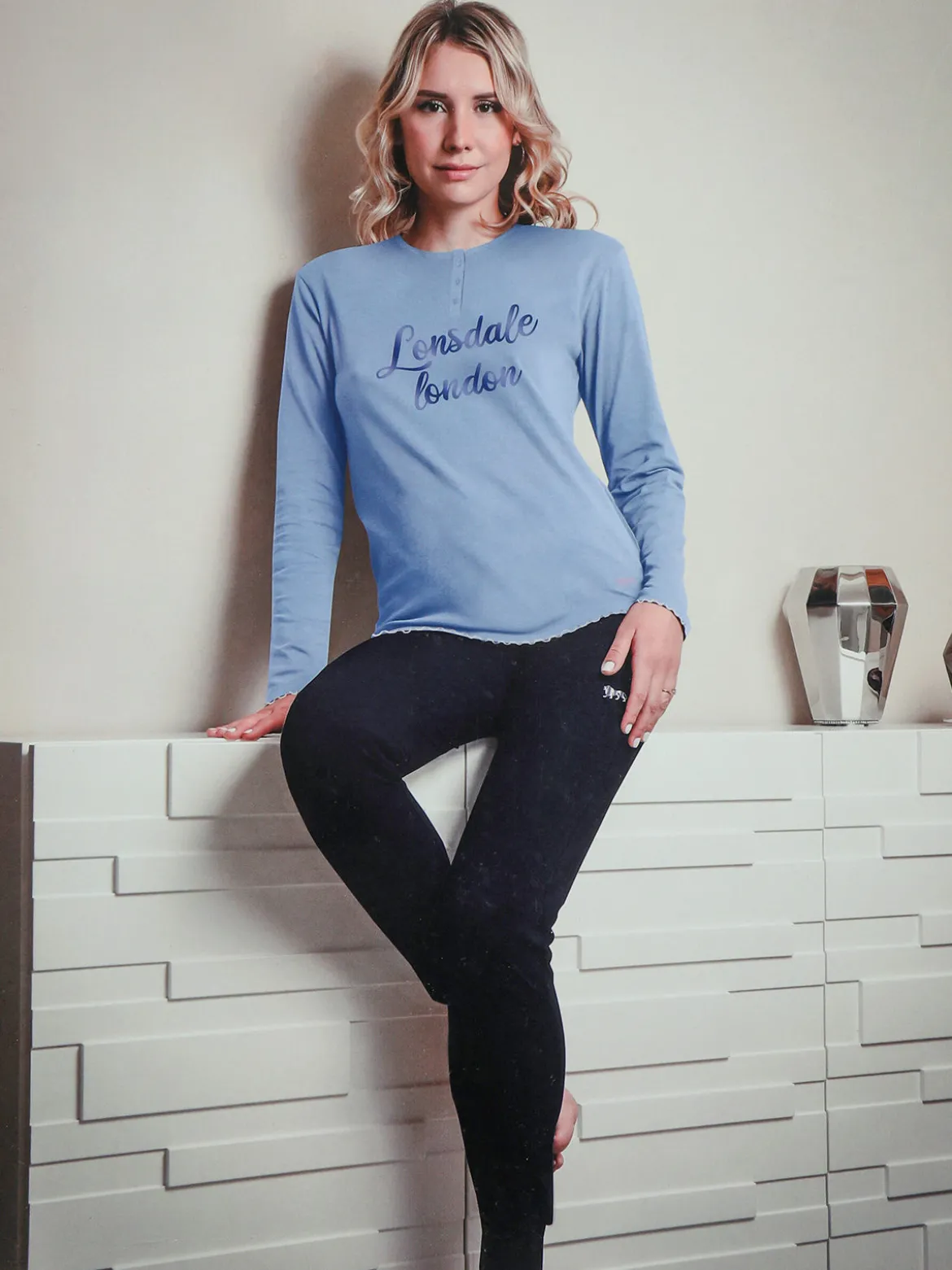 Lonsdale Pigiama lungo da donna in misto cotone