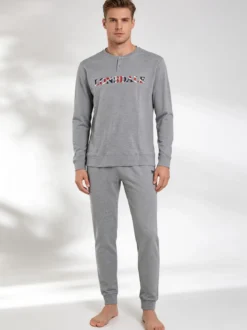 Lonsdale Pigiama lungo da uomo in cotone con scritta