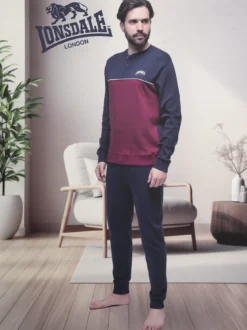 Lonsdale Pigiama lungo da uomo in cotone interlock