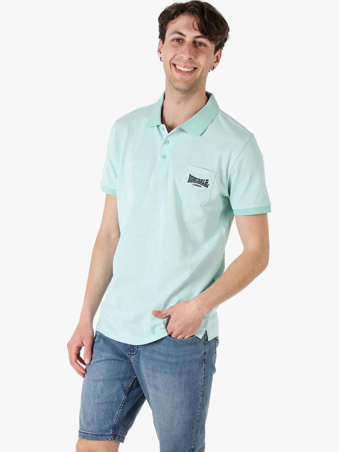 Lonsdale Polo da uomo in cotone a maniche corte con taschino - acqua marina