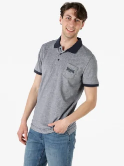 Lonsdale Polo da uomo in cotone a maniche corte con taschino - blu scuro