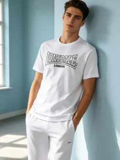 Lonsdale T-shirt da uomo in cotone con logo - bianco