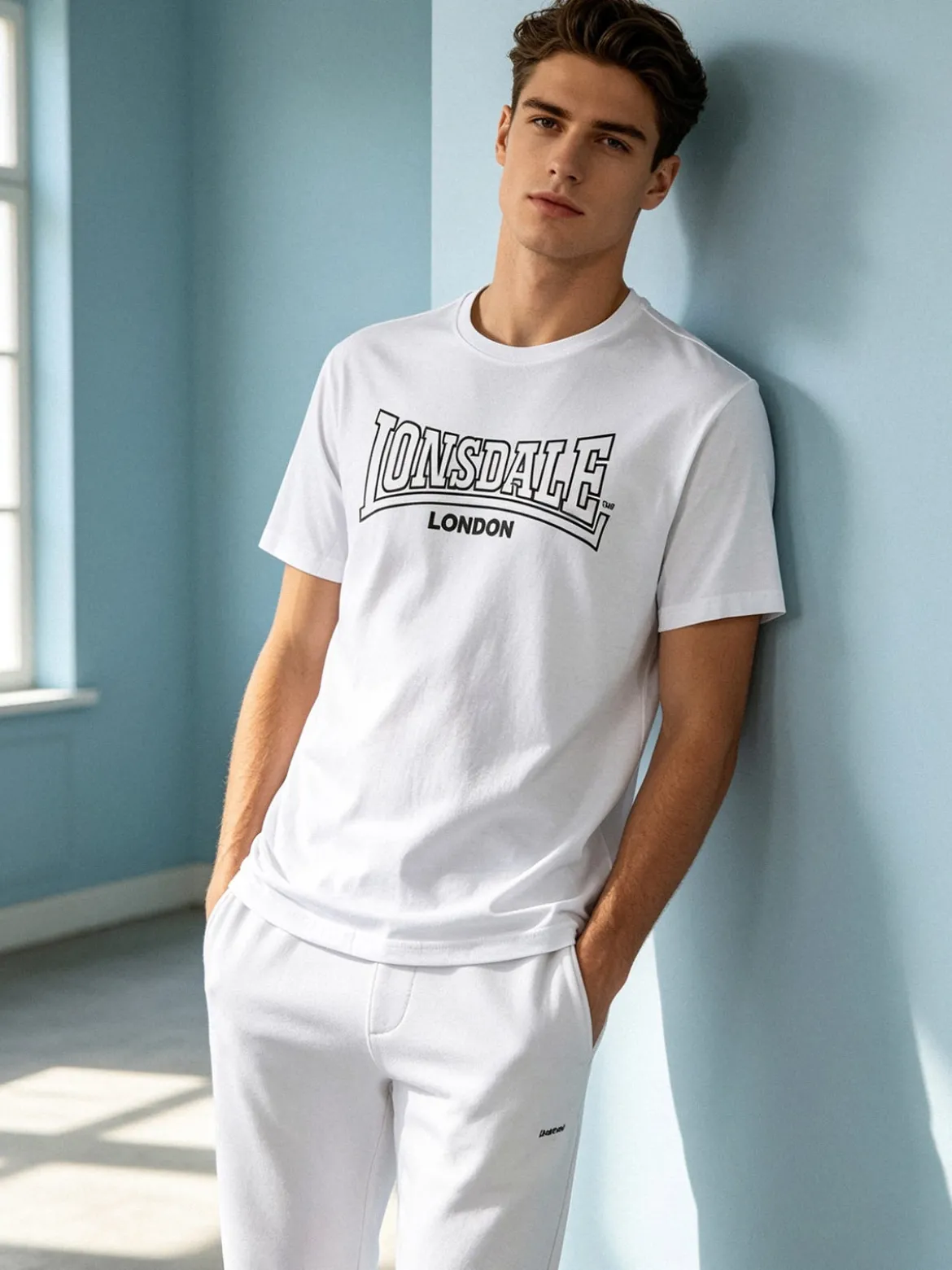 Lonsdale T-shirt da uomo in cotone con logo - bianco