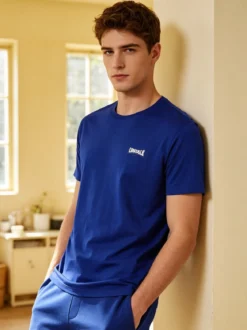 Lonsdale T-shirt da uomo in cotone con logo - blu