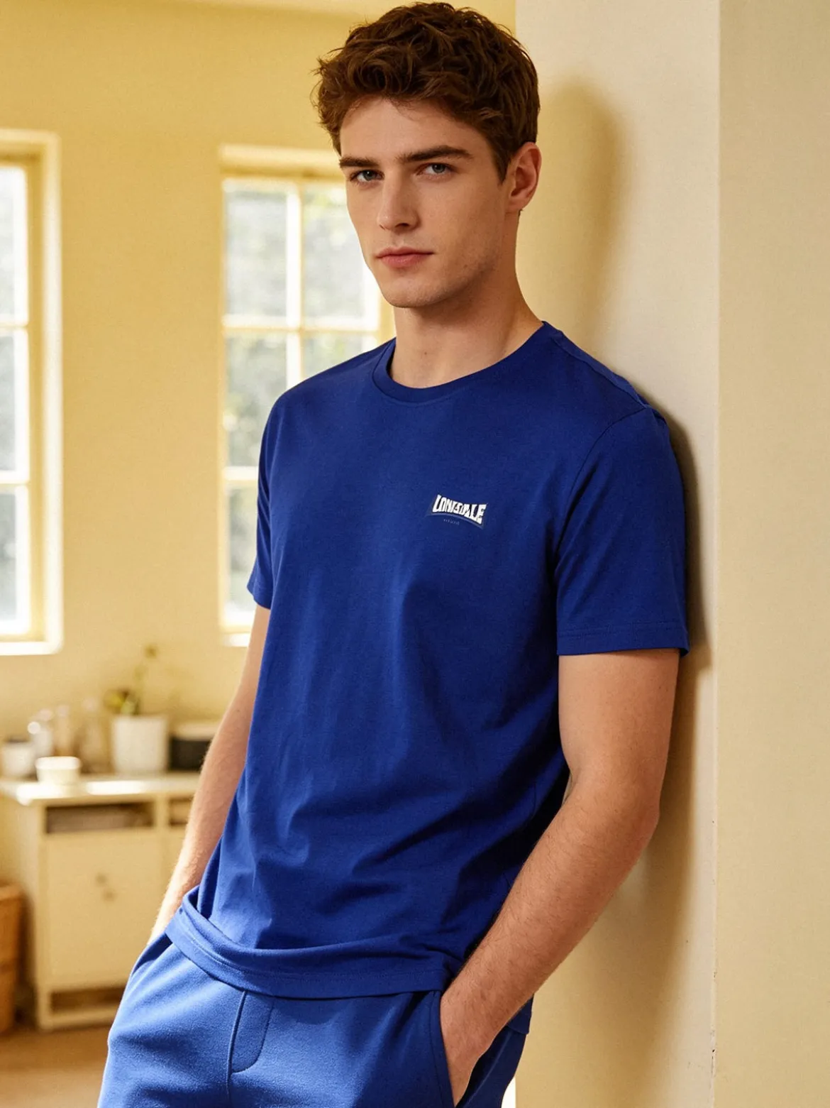 Lonsdale T-shirt da uomo in cotone con logo - blu