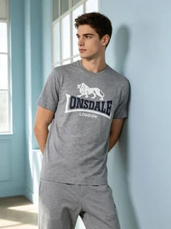 Lonsdale T-shirt da uomo in cotone con logo - grigio