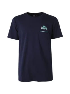 Lonsdale T-shirt da uomo in cotone con taschino a filetto e logo - blu scuro