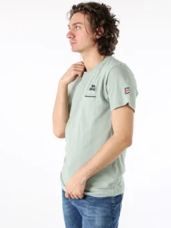 Lonsdale T-shirt da uomo in cotone con taschino a filetto e logo - verde chiaro