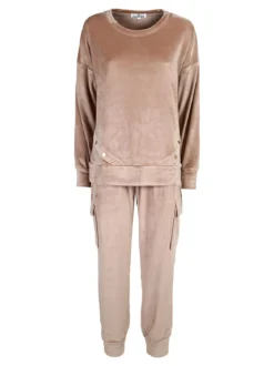 Lormar Completo tuta da donna in ciniglia soft con tasconi - khaki