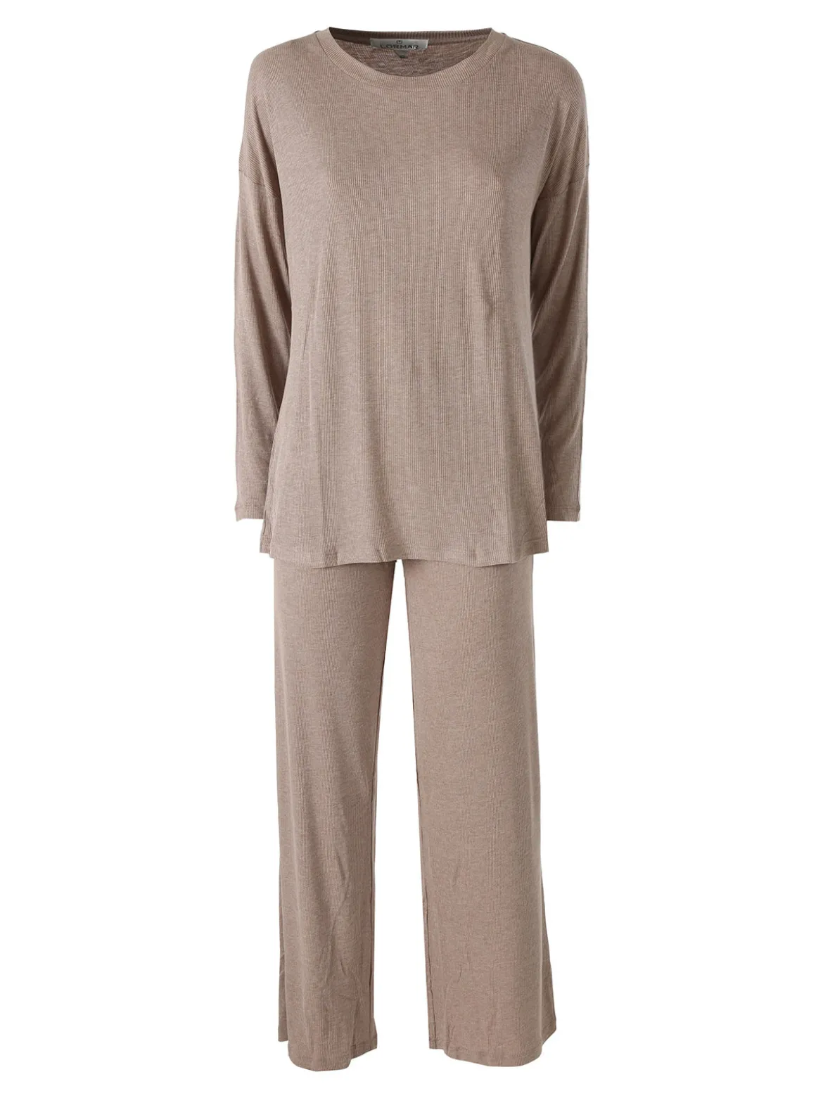 Lormar FITNESS Pigiama lungo da donna in viscosa con scollo tondo - marrone