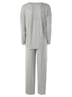 Lormar FITNESS Pigiama lungo da donna in viscosa con scollo tondo - grigio