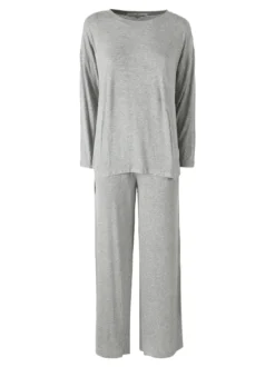 Lormar FITNESS Pigiama lungo da donna in viscosa con scollo tondo - grigio