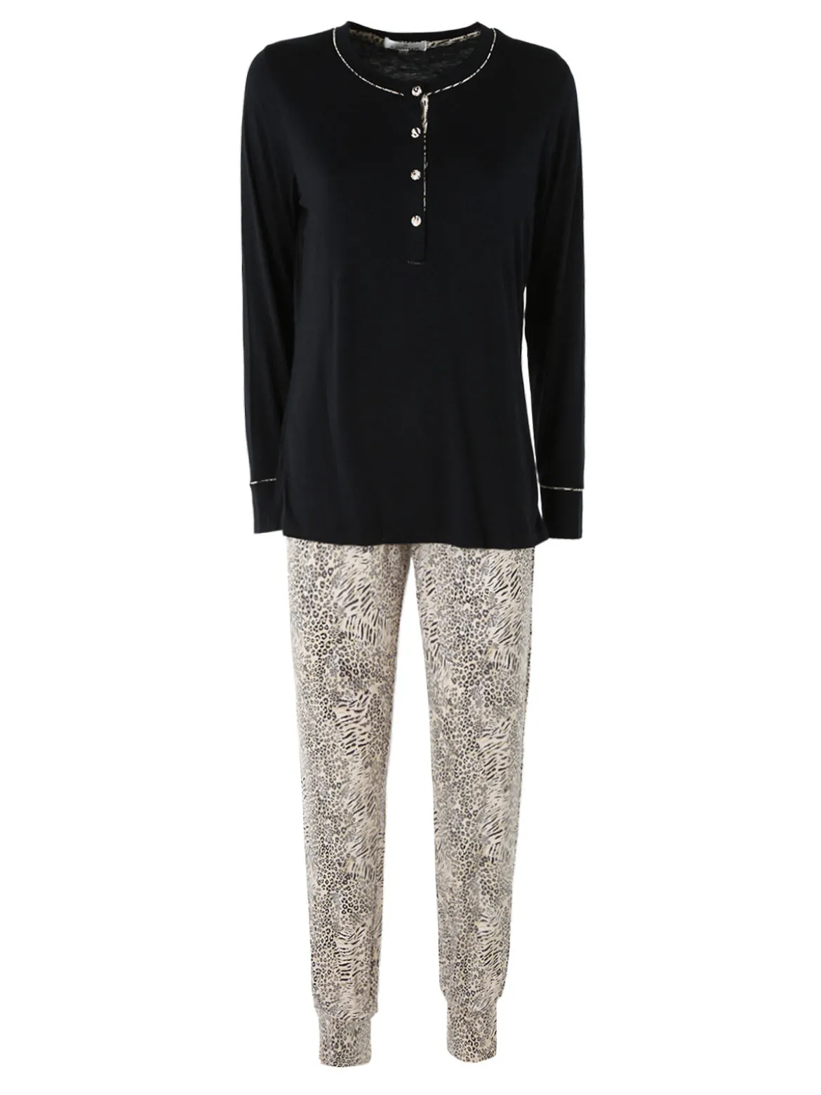 Lormar WILD Pigiama lugo da donna in viscosa con pantaloni animalier - nero