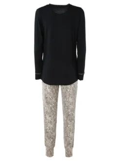 Lormar WILD Pigiama lugo da donna in viscosa con pantaloni animalier - nero