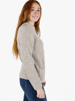 Louise Doro Cardigan donna in maglia con bottoni e taschini - sabbia