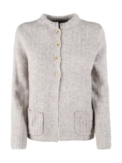 Louise Doro Cardigan donna in maglia con bottoni e taschini - sabbia