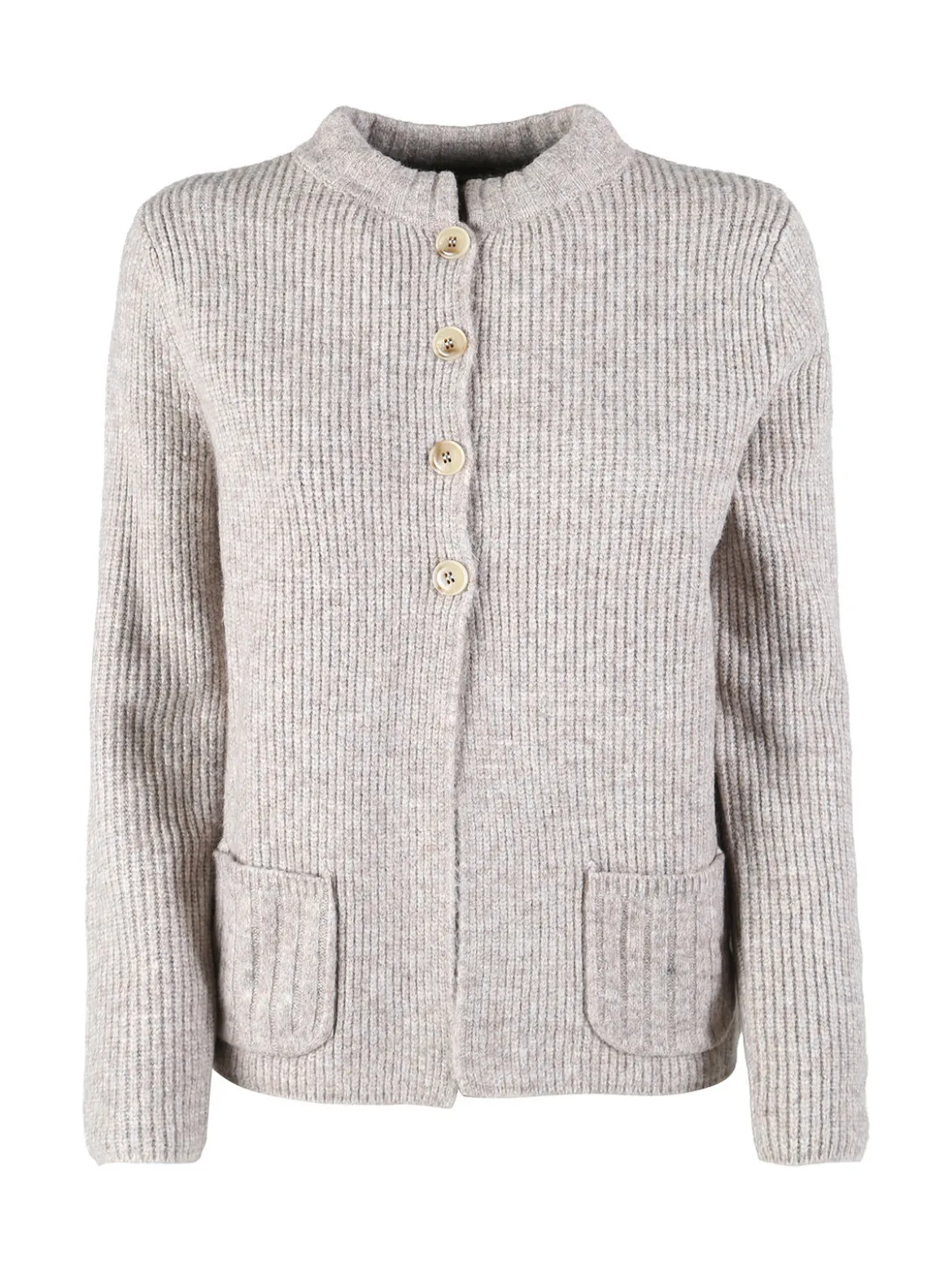Louise Doro Cardigan donna in maglia con bottoni e taschini - sabbia