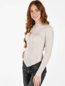 Louise Doro Maglia donna a costine con finale a punta - beige