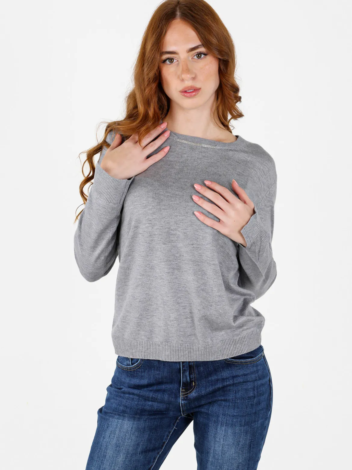 Louise Doro Maglia donna con girocollo decorato - grigio