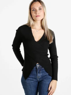 Louise Doro Maglia donna incrociata con finale a punta - nero