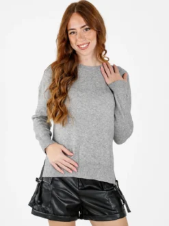 Louise Doro Maglia donna tinta unita con spacchi laterali - grigio